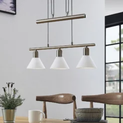 Lindby Pendellampe Delira, 3-flg., nickel, höhenverstellbar