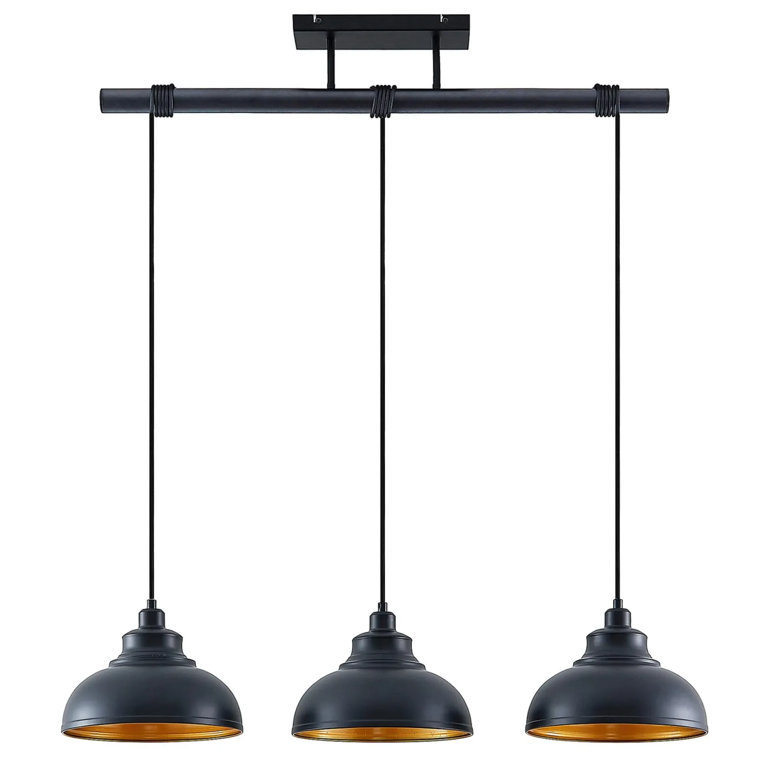 Lindby Pendellampe Emna, 3-flg., schwarz/gold, Metall, 101cm