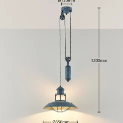 Lindby Pendellampe Louisanne, verstellbar, grau-grün, Metall