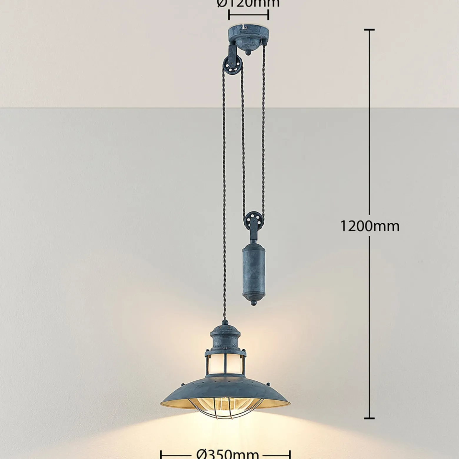 Lindby Pendellampe Louisanne, verstellbar, grau-grün, Metall