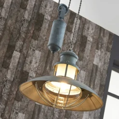 Lindby Pendellampe Louisanne, verstellbar, grau-grün, Metall