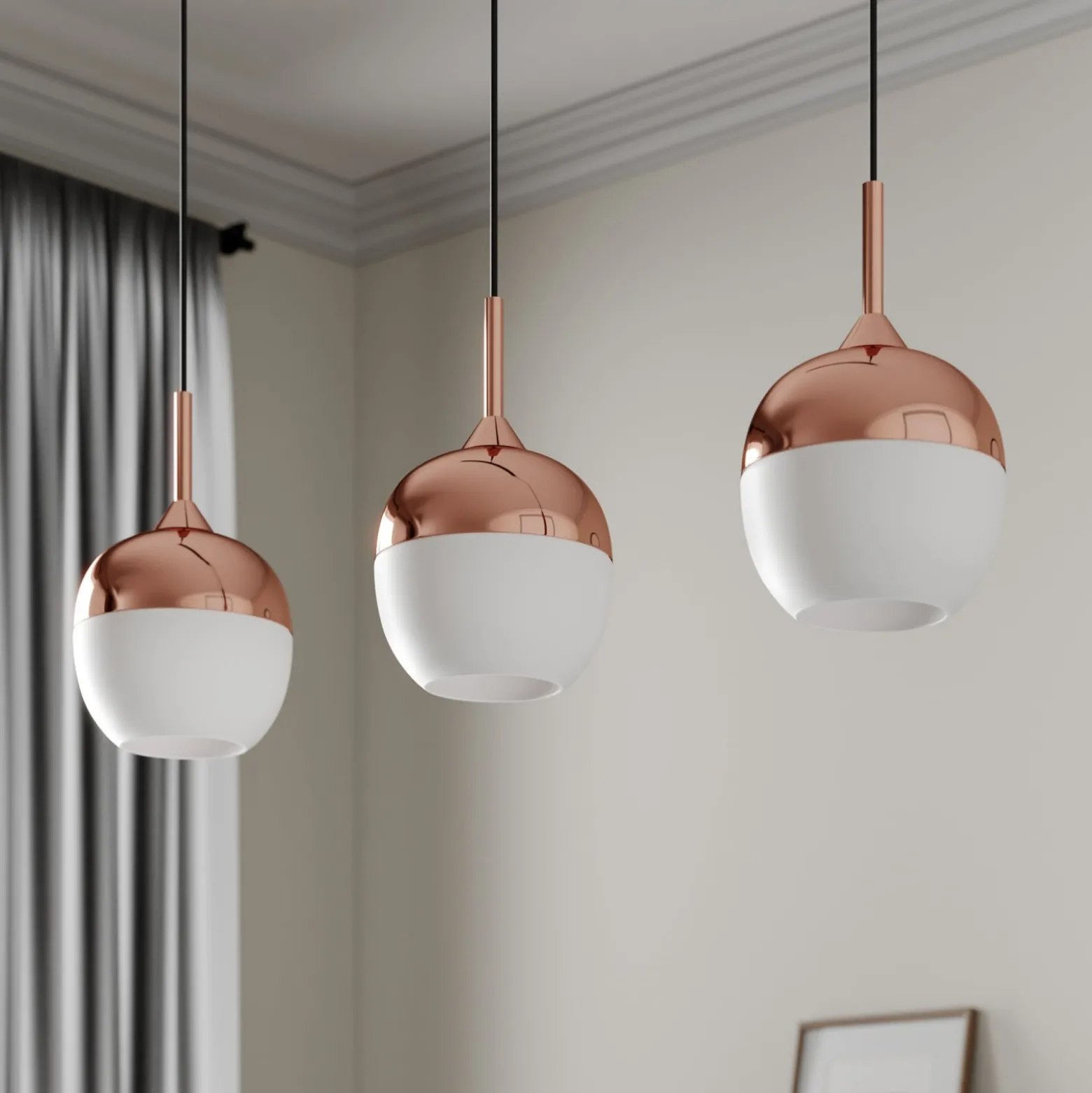 Lindby Pendellampe Rangina, 100 cm, kupfer, 3-flammig, Glas