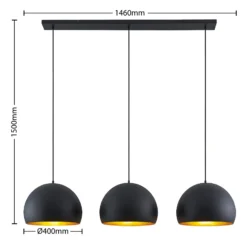 Lindby Pendellampe Tarjei, 146 cm lang, schwarz/gold, Metall