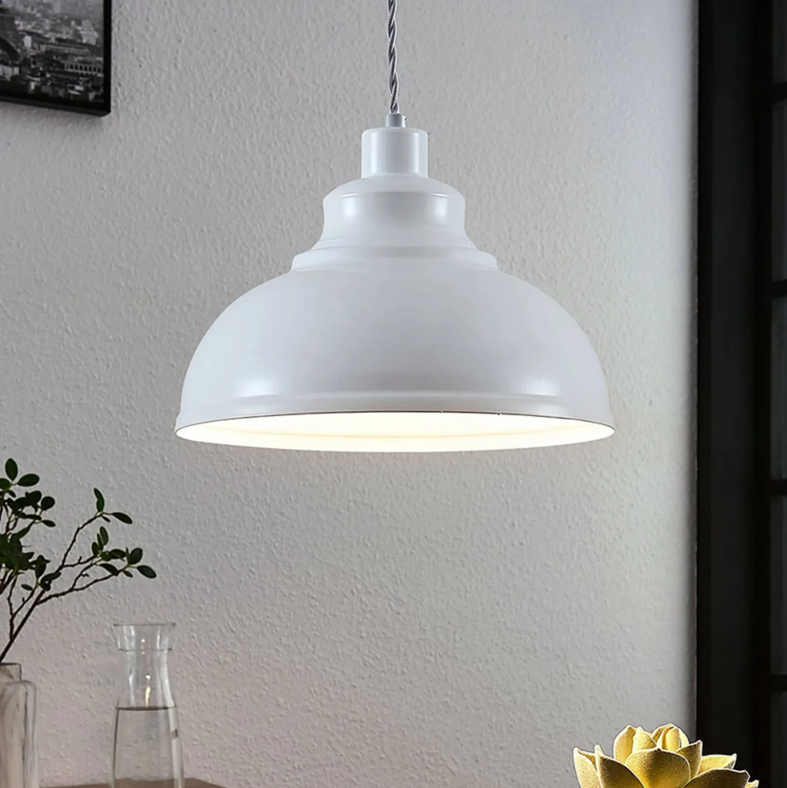Lindby Pendelleuchte Albertine, weiß, Metall, Ø 29 cm, E27