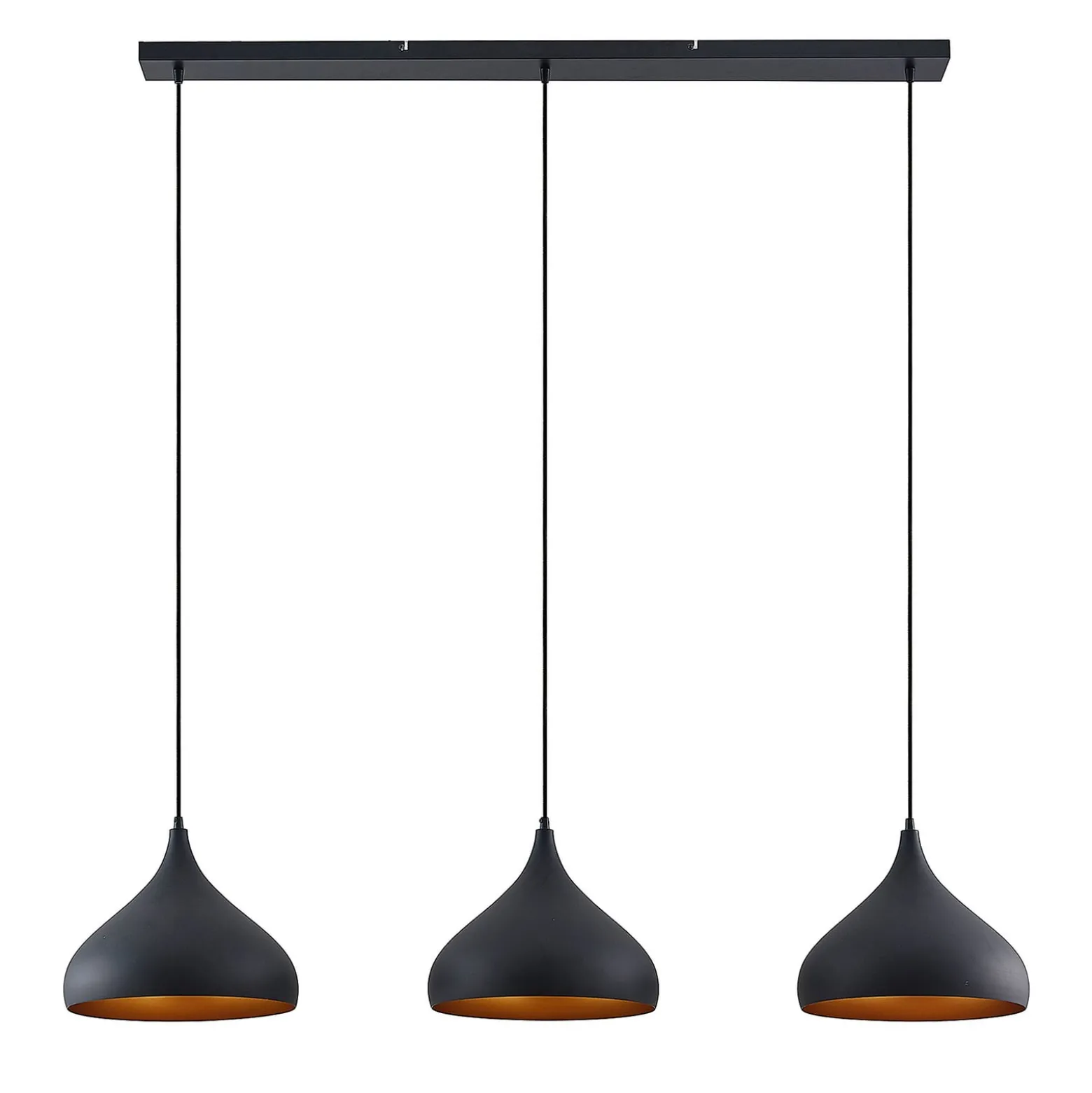 Lindby Pendelleuchte Elamira, schwarz, Metall, 133cm, 3-flg.