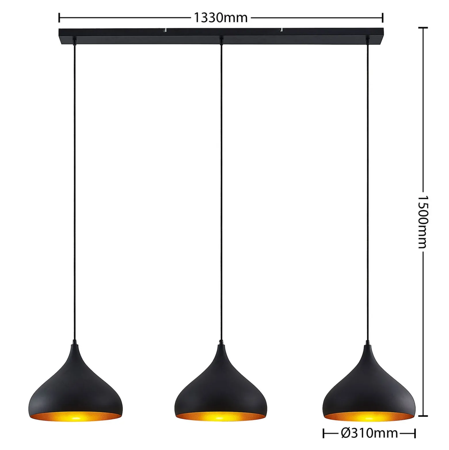 Lindby Pendelleuchte Elamira, schwarz, Metall, 133cm, 3-flg.