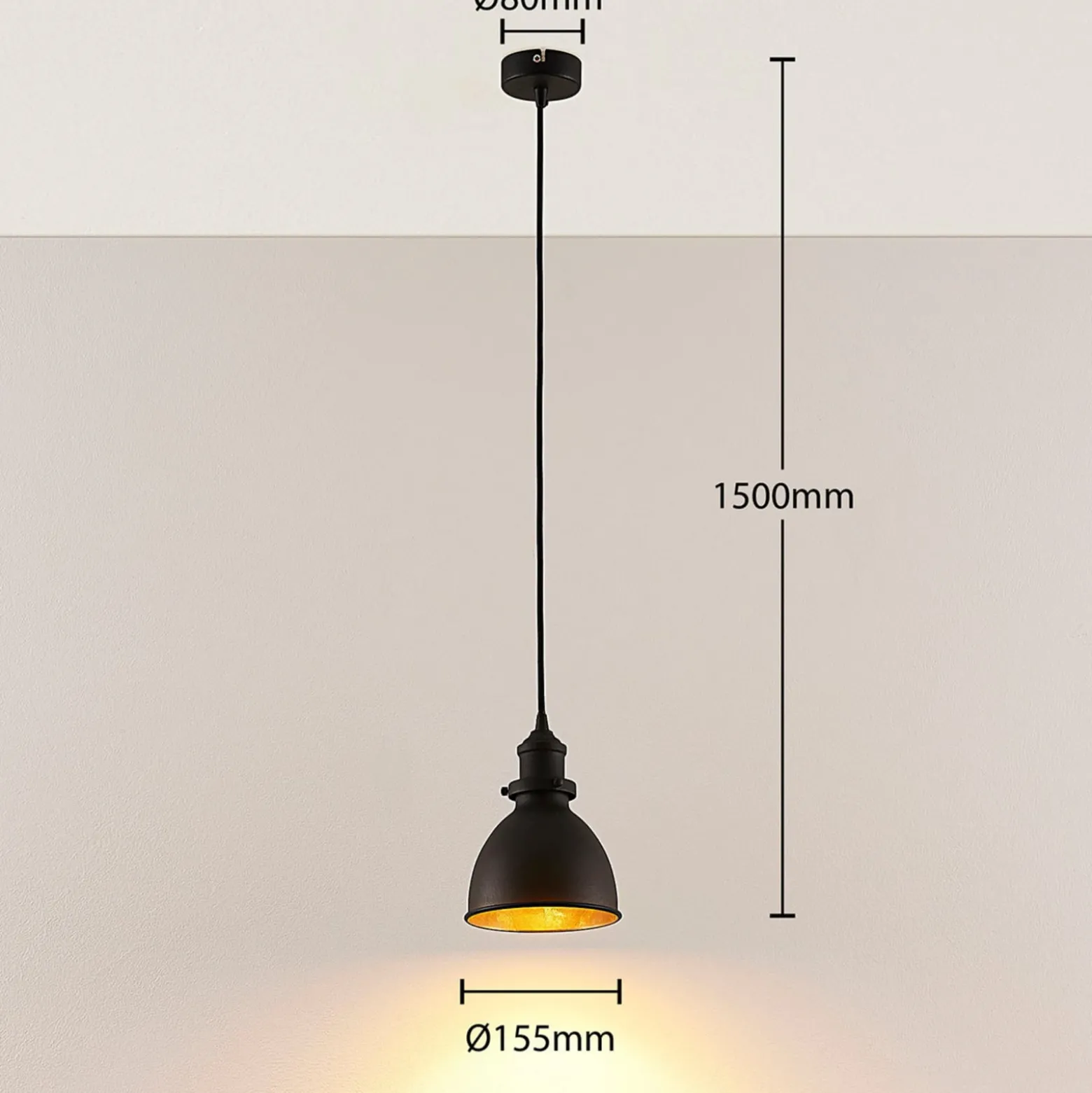 Lindby Pendelleuchte Jasminka, schwarz/gold, Metall, 1-flg.