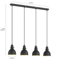 Lindby Pendelleuchte Jasminka, schwarz/gold, Metall, 4-flg.