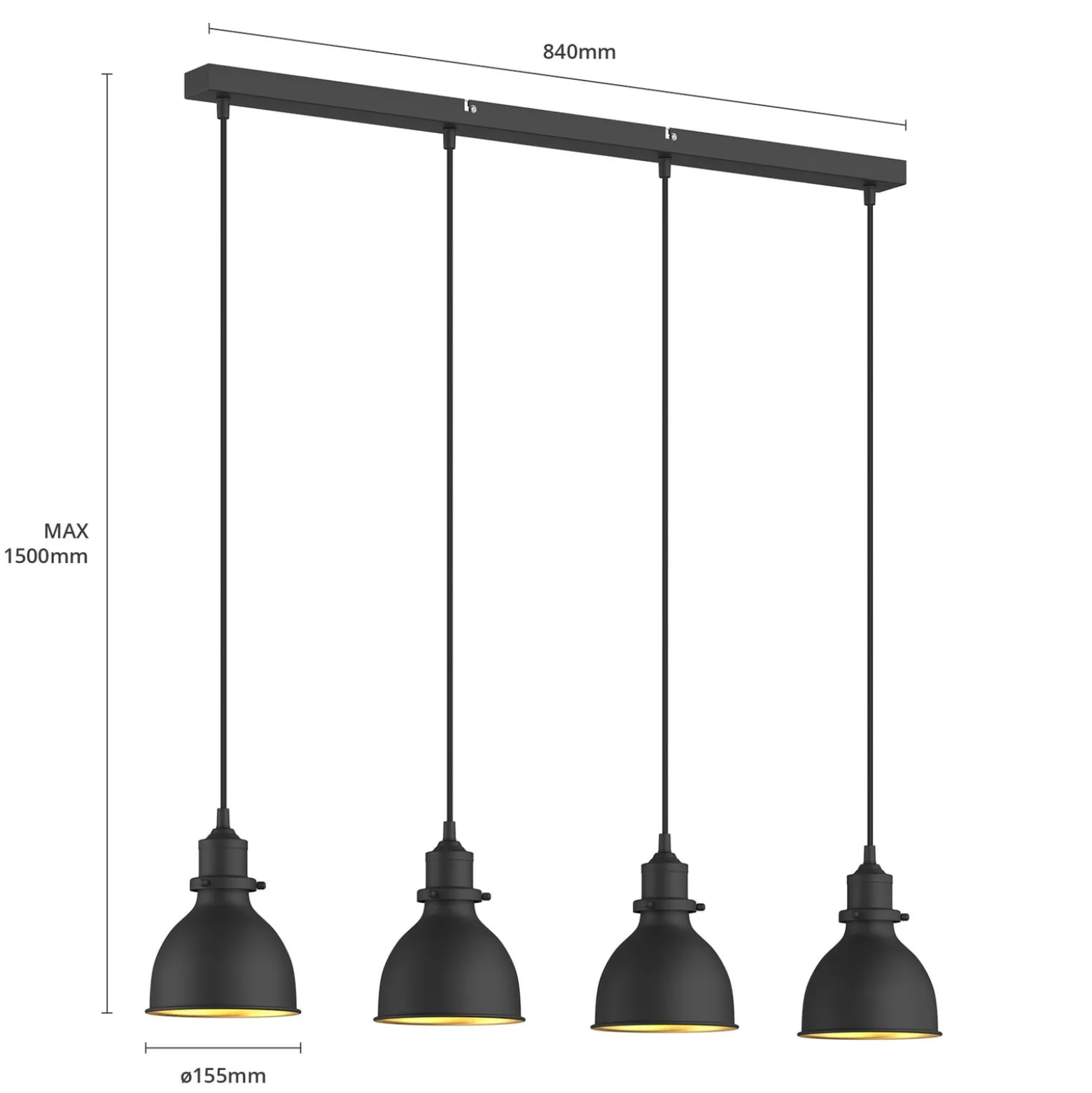 Lindby Pendelleuchte Jasminka, schwarz/gold, Metall, 4-flg.