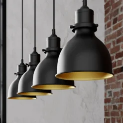 Lindby Pendelleuchte Jasminka, schwarz/gold, Metall, 4-flg.