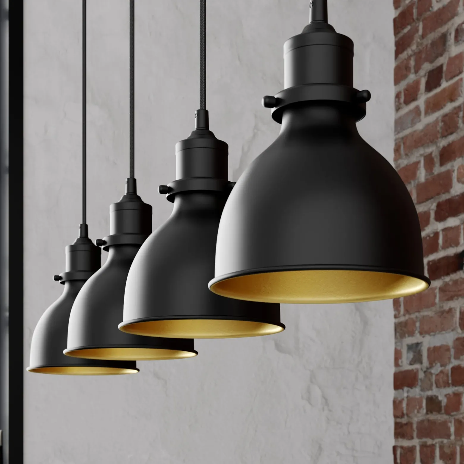 Lindby Pendelleuchte Jasminka, schwarz/gold, Metall, 4-flg.