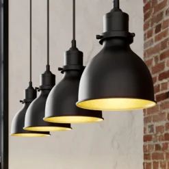 Lindby Pendelleuchte Jasminka, schwarz/gold, Metall, 4-flg.