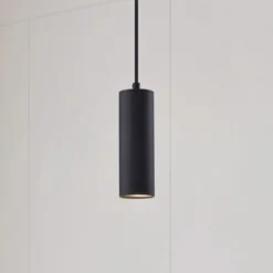 Lindby Pendelleuchte Joffrey, Ø 6 cm, schwarz, Metall, GU10