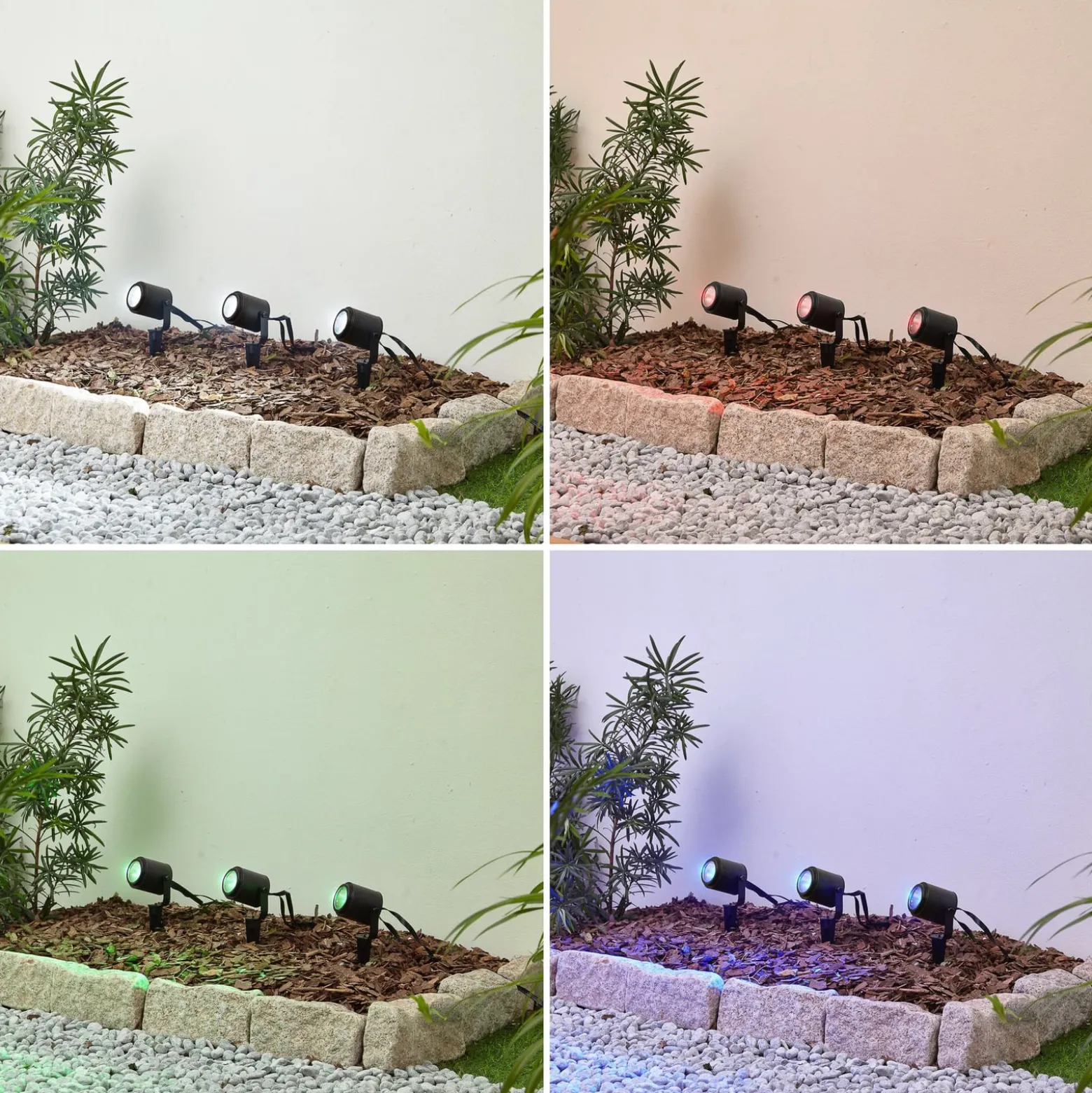 Lindby Smart LED-Außenstrahler Nymo, CCT, RGB, Tuya, 3er-Set