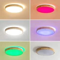 Lindby Smart LED-Deckenleuchte Innes Holz Ø39cm RGB CCT Tuya