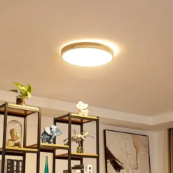 Lindby Smart LED-Deckenleuchte Innes Holz Ø39cm RGB CCT Tuya