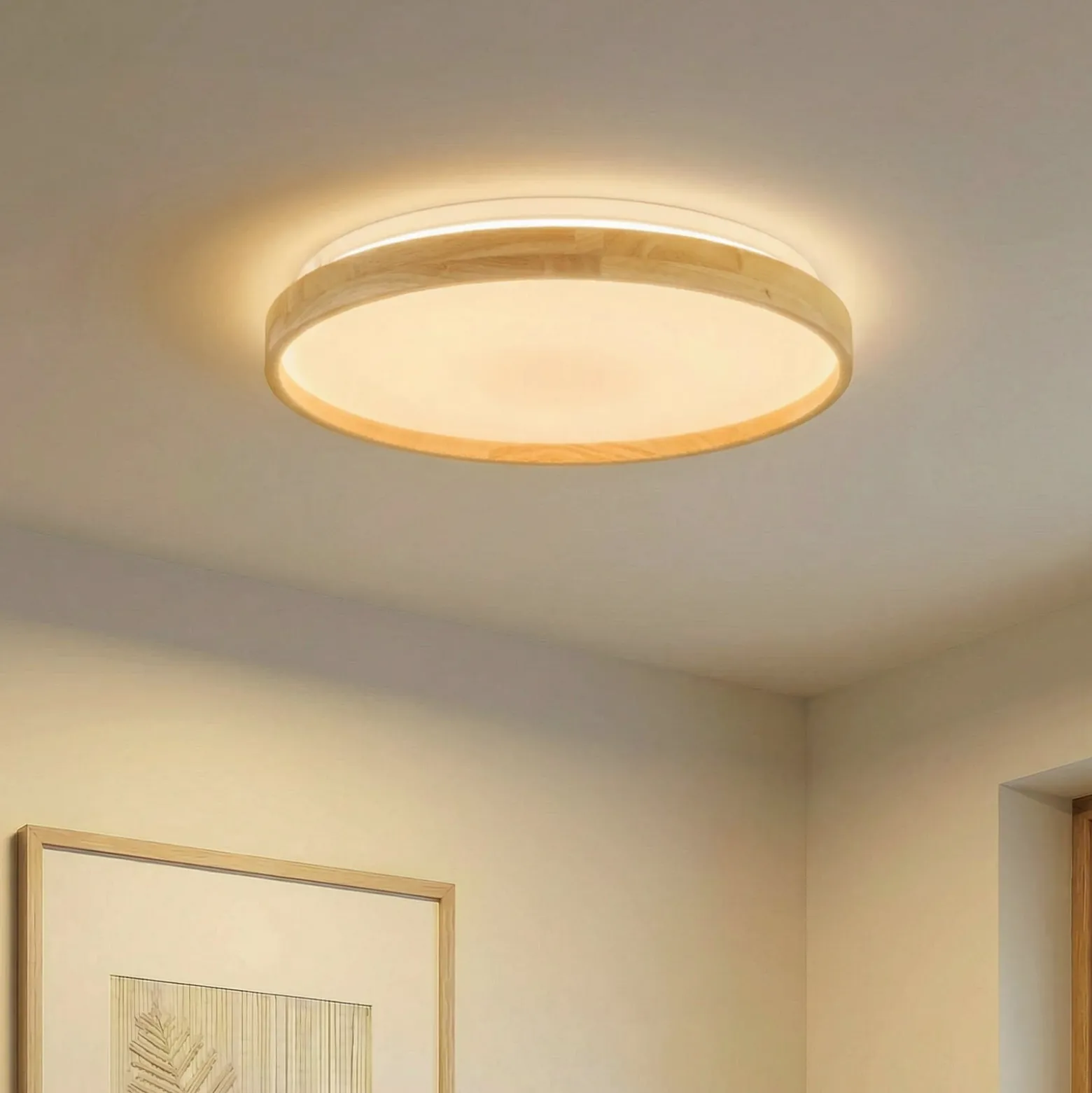Lindby Smart LED-Deckenleuchte Mirren Holz Ø49,5cm CCT Tuya
