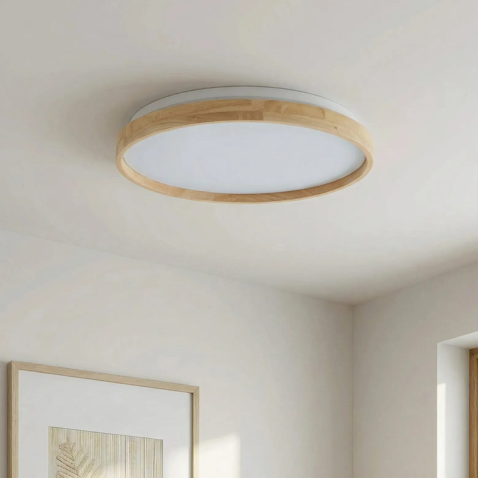 Lindby Smart LED-Deckenleuchte Mirren Holz Ø49,5cm CCT Tuya