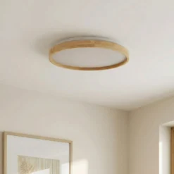 Lindby Smart LED-Deckenleuchte Mirren Holz Ø39,5cm CCT Tuya