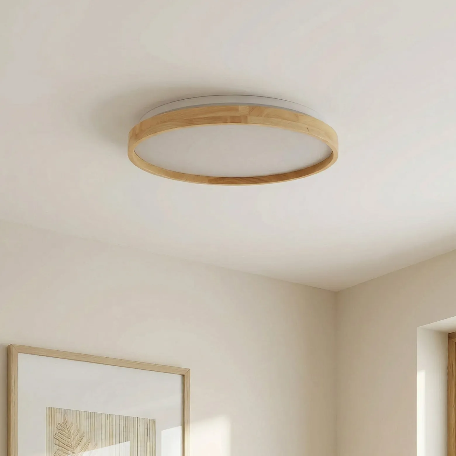 Lindby Smart LED-Deckenleuchte Mirren Holz Ø39,5cm CCT Tuya