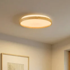 Lindby Smart LED-Deckenleuchte Mirren Holz Ø39,5cm CCT Tuya