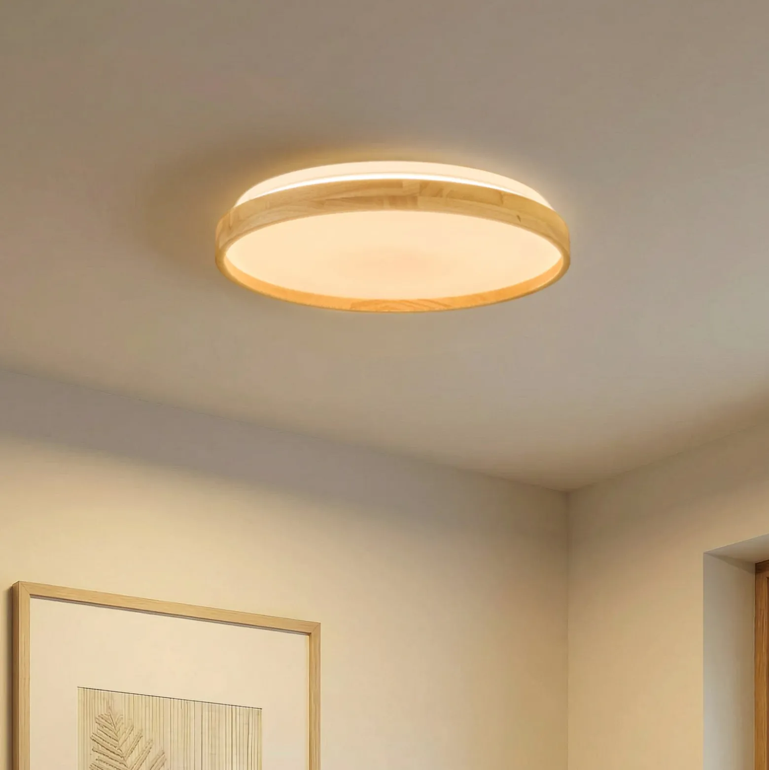 Lindby Smart LED-Deckenleuchte Mirren Holz Ø39,5cm CCT Tuya