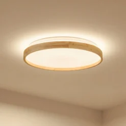 Lindby Smart LED-Deckenleuchte Mirren Holz Ø39,5cm CCT Tuya