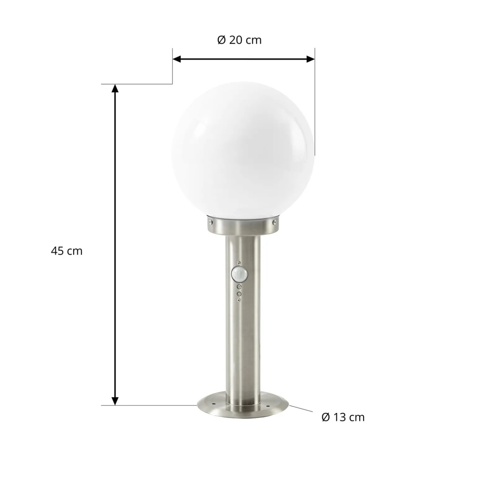 Lindby Sockellampe Vedran, 45 cm, Edelstahl, Sensor