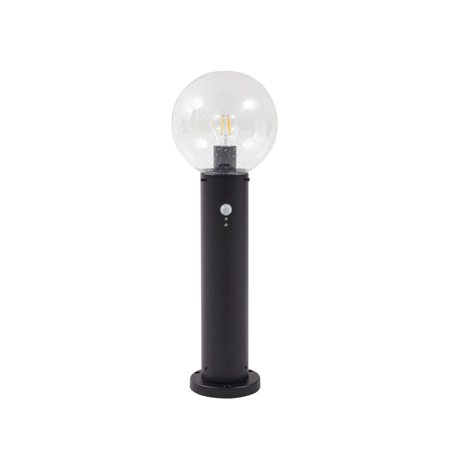 Lindby Sockelleuchte Dangan, schwarz/klar 60cm, Glas, Sensor