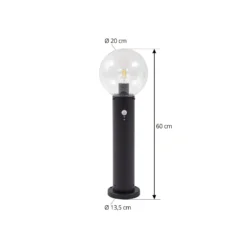 Lindby Sockelleuchte Dangan, schwarz/klar 60cm, Glas, Sensor
