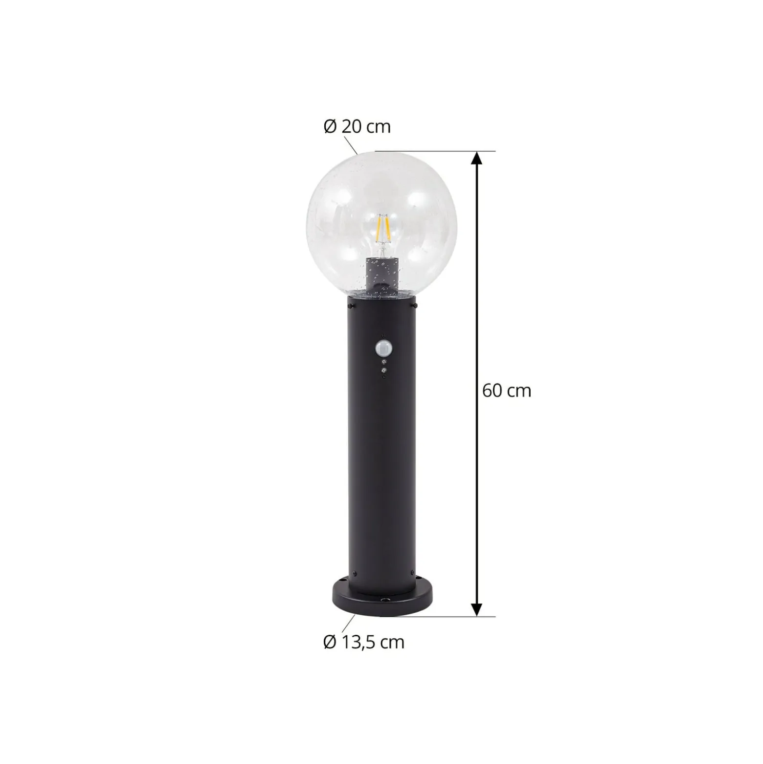 Lindby Sockelleuchte Dangan, schwarz/klar 60cm, Glas, Sensor