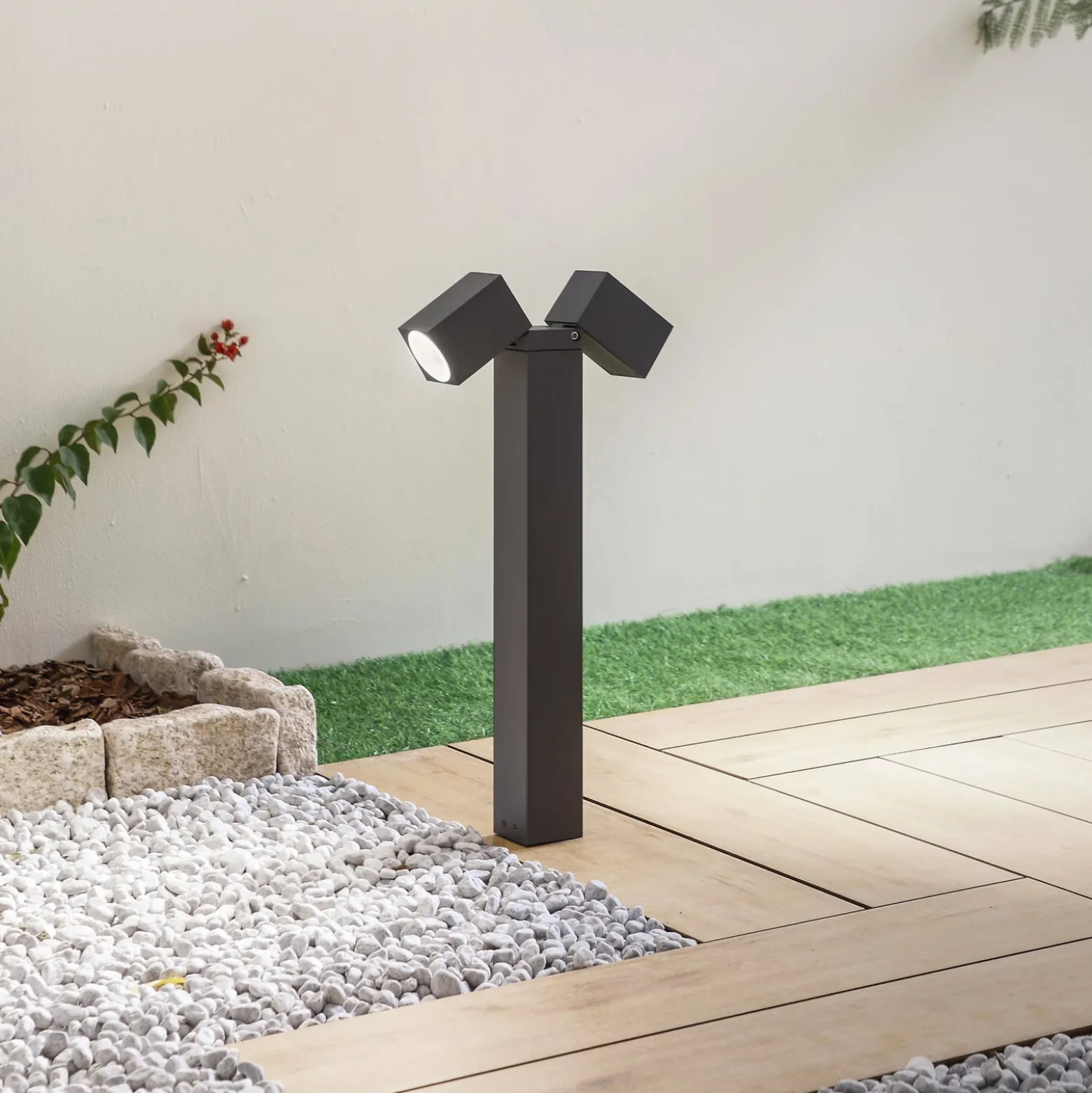 Lindby Sockelleuchte Othil, 2-flg., 50 cm, anthrazit, Metall
