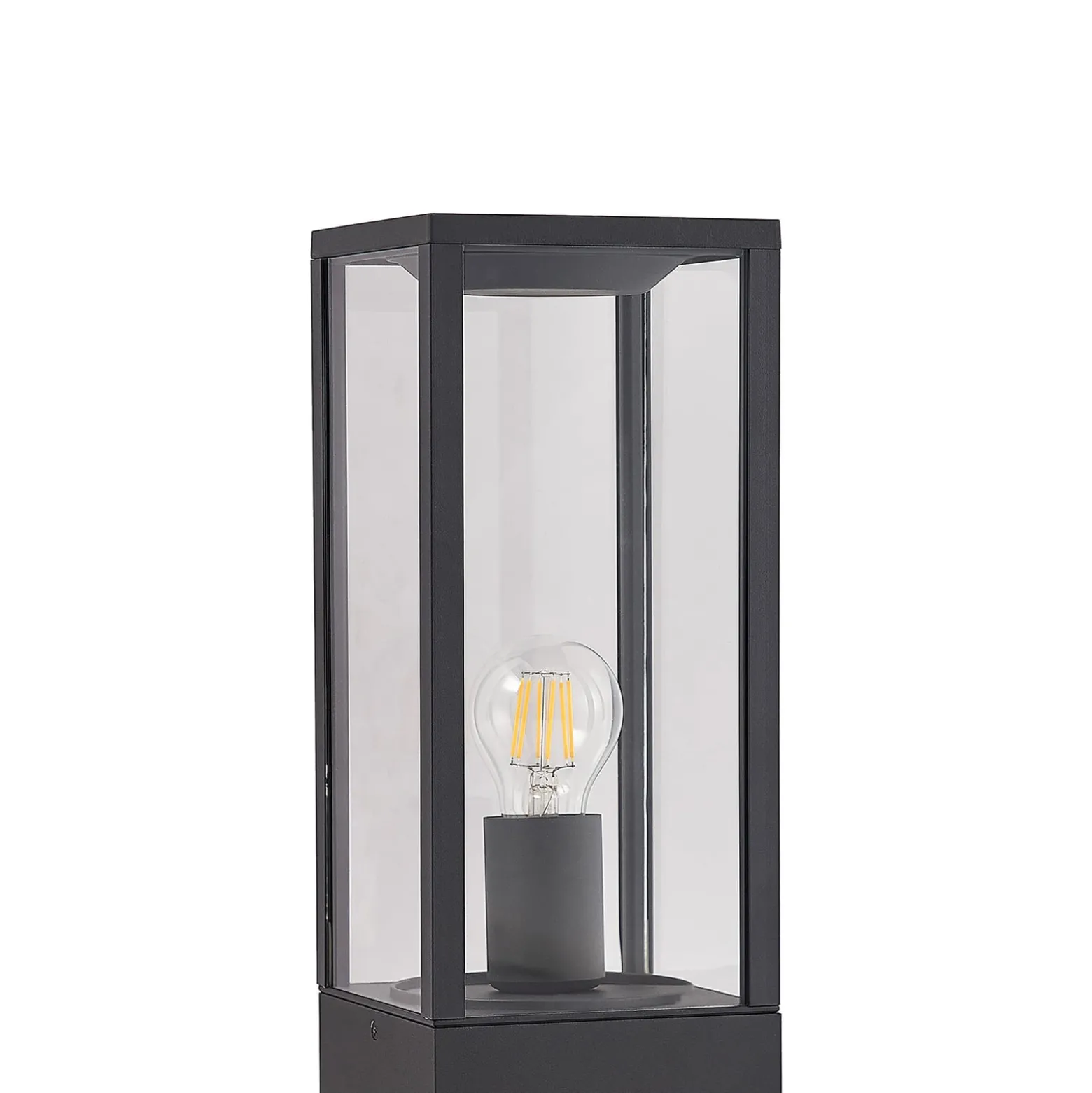 Lindby Sockelleuchte Peldar, anthrazit/klar, Höhe 40cm, Glas