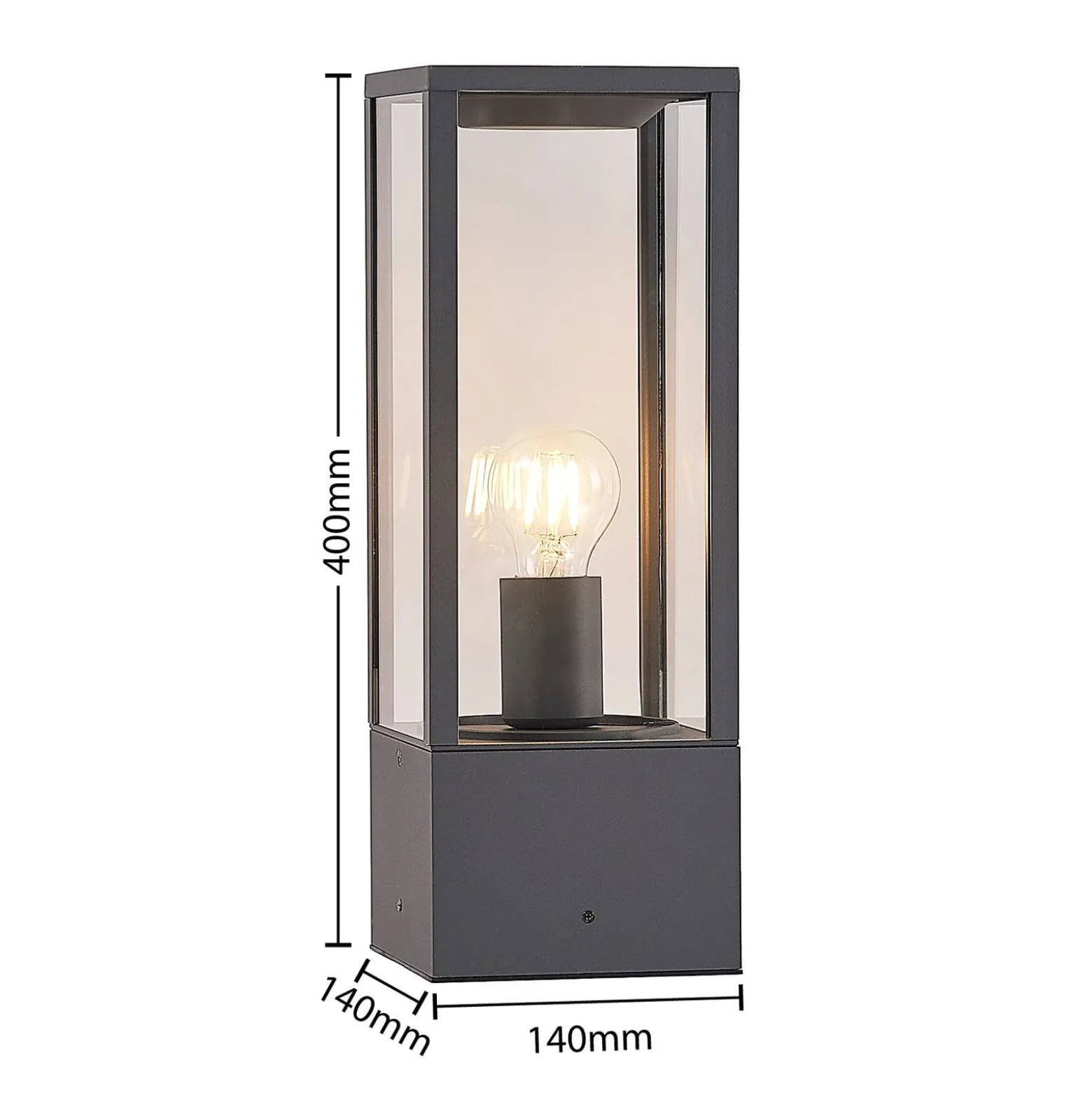 Lindby Sockelleuchte Peldar, anthrazit/klar, Höhe 40cm, Glas