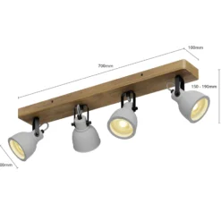 Lindby Spot Mitis, 70 cm, 4-flg., grau, Holz, Beton, GU10