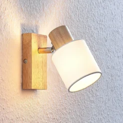 Lindby Spot Wanessa, Holz, weiß, E14, 14 cm, verstellbar