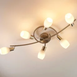 Lindby Strahler Arda, 75 cm, 6-flammig, nickel, Glas, E14