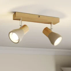 Lindby Strahler Filiz, 2-flammig, 27 cm, Holz, Beton, E14