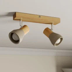 Lindby Strahler Filiz, 2-flammig, 27 cm, Holz, Beton, E14
