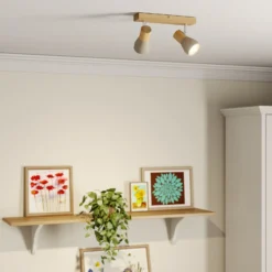 Lindby Strahler Filiz, 2-flammig, 27 cm, Holz, Beton, E14