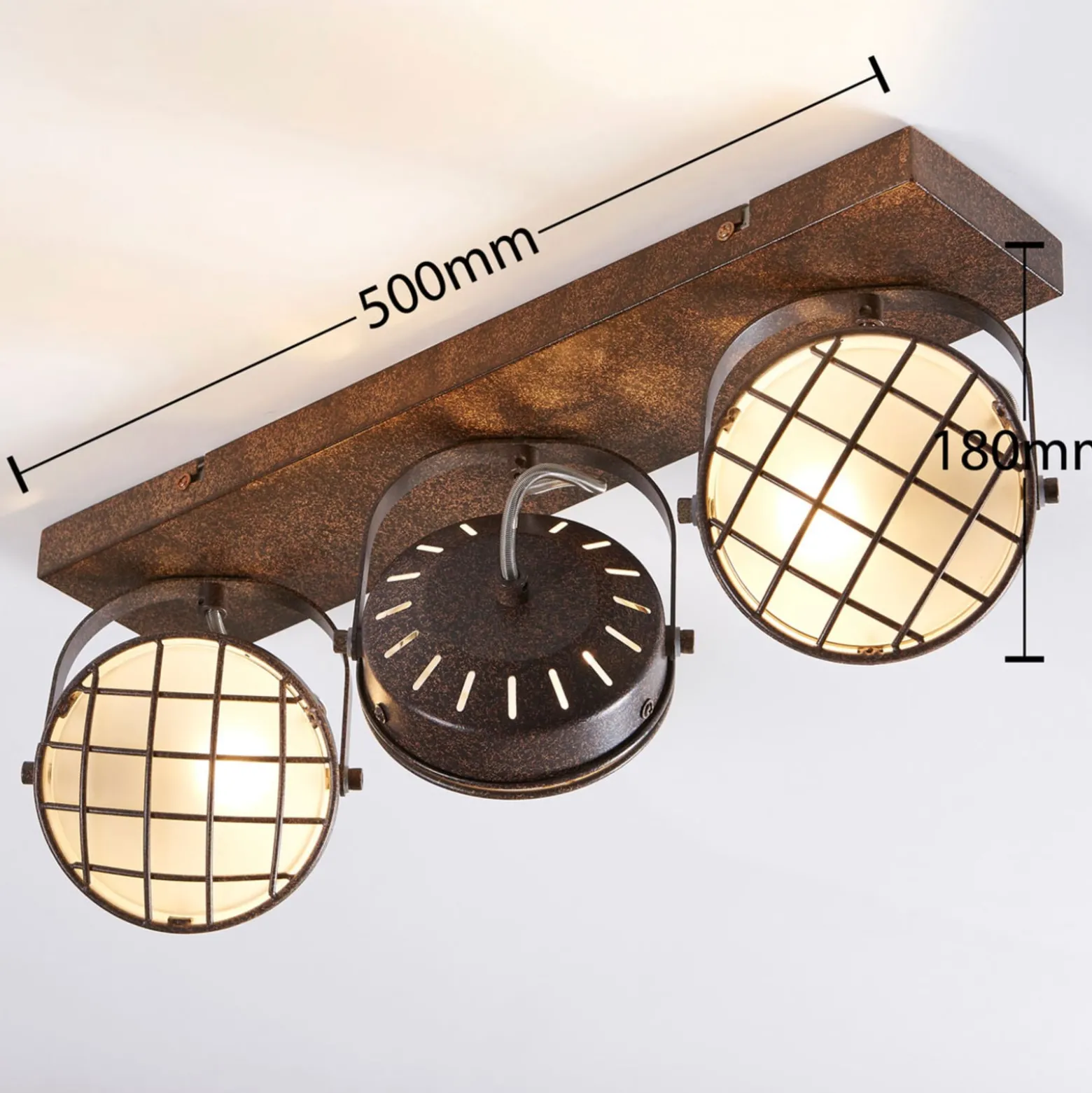 Lindby Strahler Tamin, 48 cm, rostfarben, 3-flammig, Glas