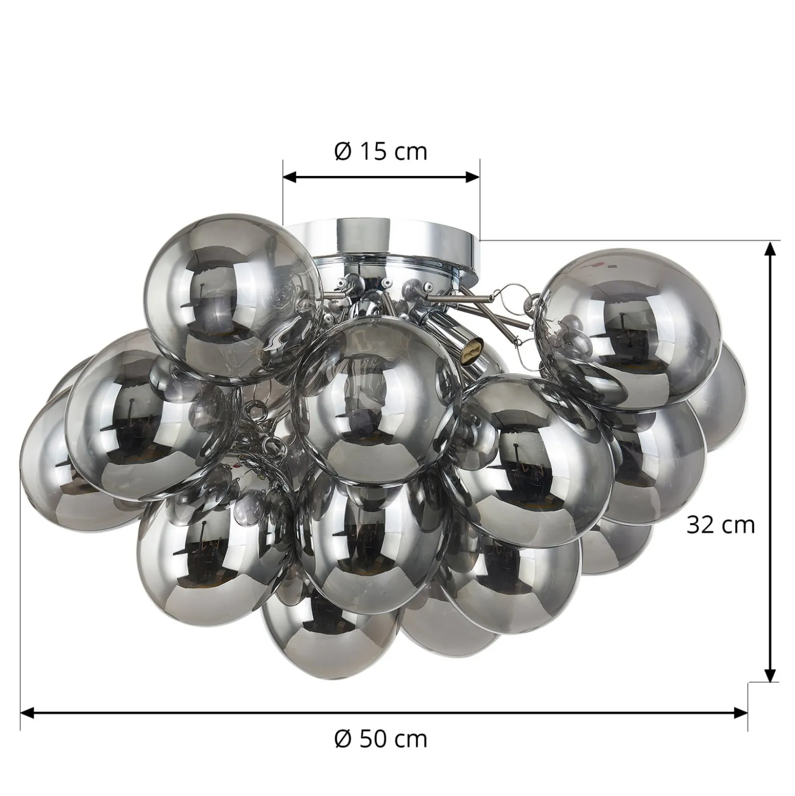 Lucande Deckenleuchte Diborah, rauchgrau, Glas, Ø 50 cm, G9