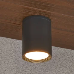 Lucande Deckenstrahler Minna, anthrazit, 14cm, IP54, E27