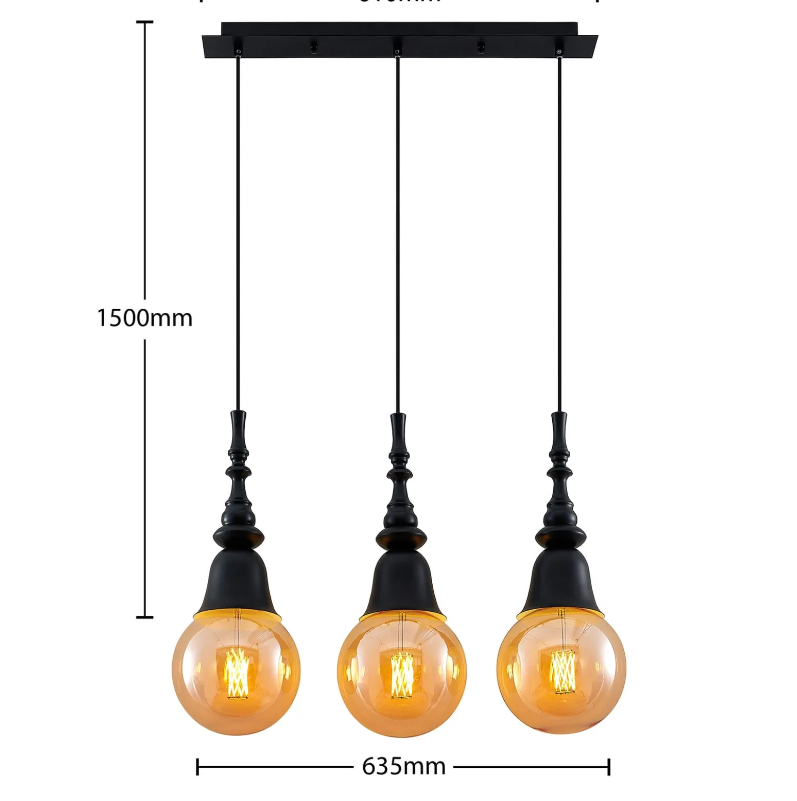 Lucande Gesja Pendellampe, 3-fl., lang, schwarz
