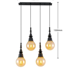 Lucande Gesja Pendellampe, 4-fl., lang, schwarz
