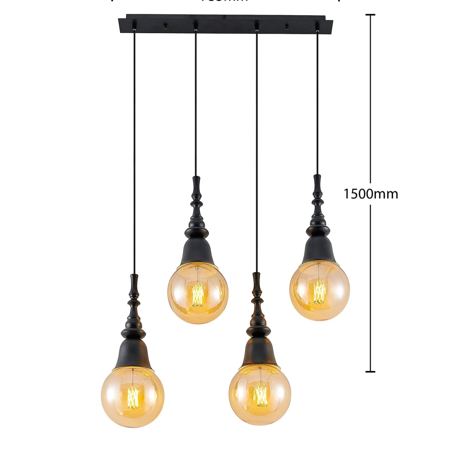 Lucande Gesja Pendellampe, 4-fl., lang, schwarz