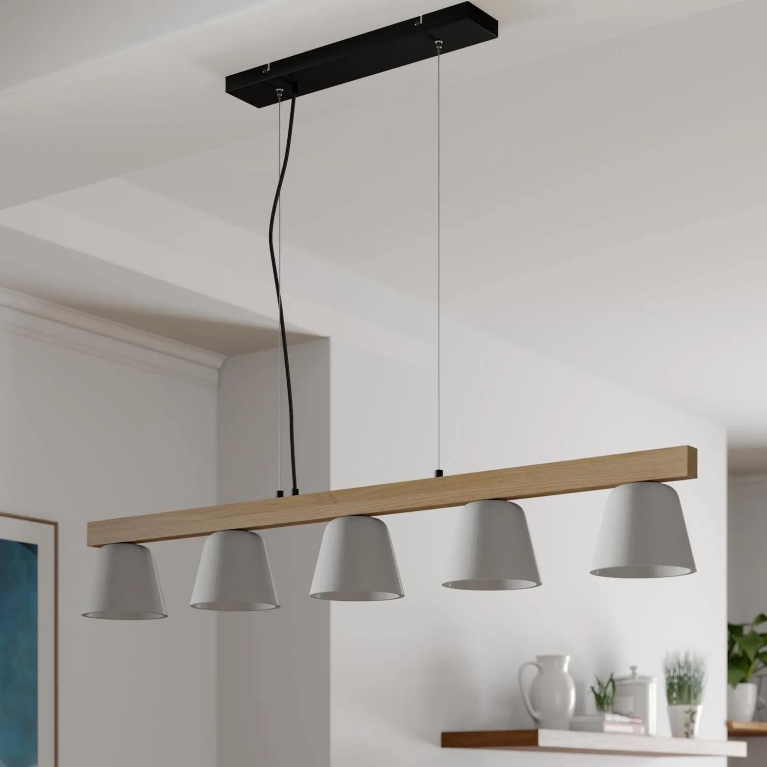 Lucande Hängelampe Kalinda, grau, Beton, 110,5 cm lang, E14