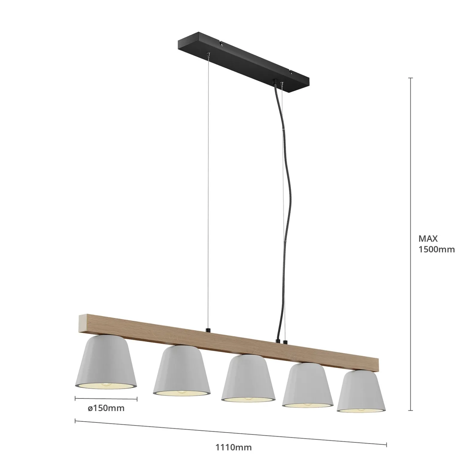 Lucande Hängelampe Kalinda, grau, Beton, 110,5 cm lang, E14
