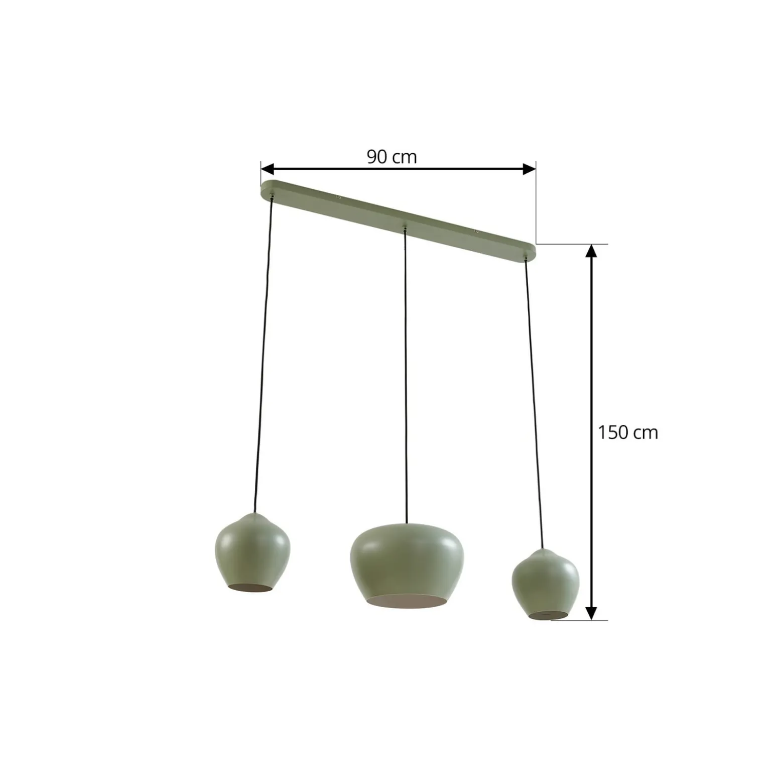 Lucande Hängeleuchte Malisa, grün, 3-fl., Metall, Länge 90cm