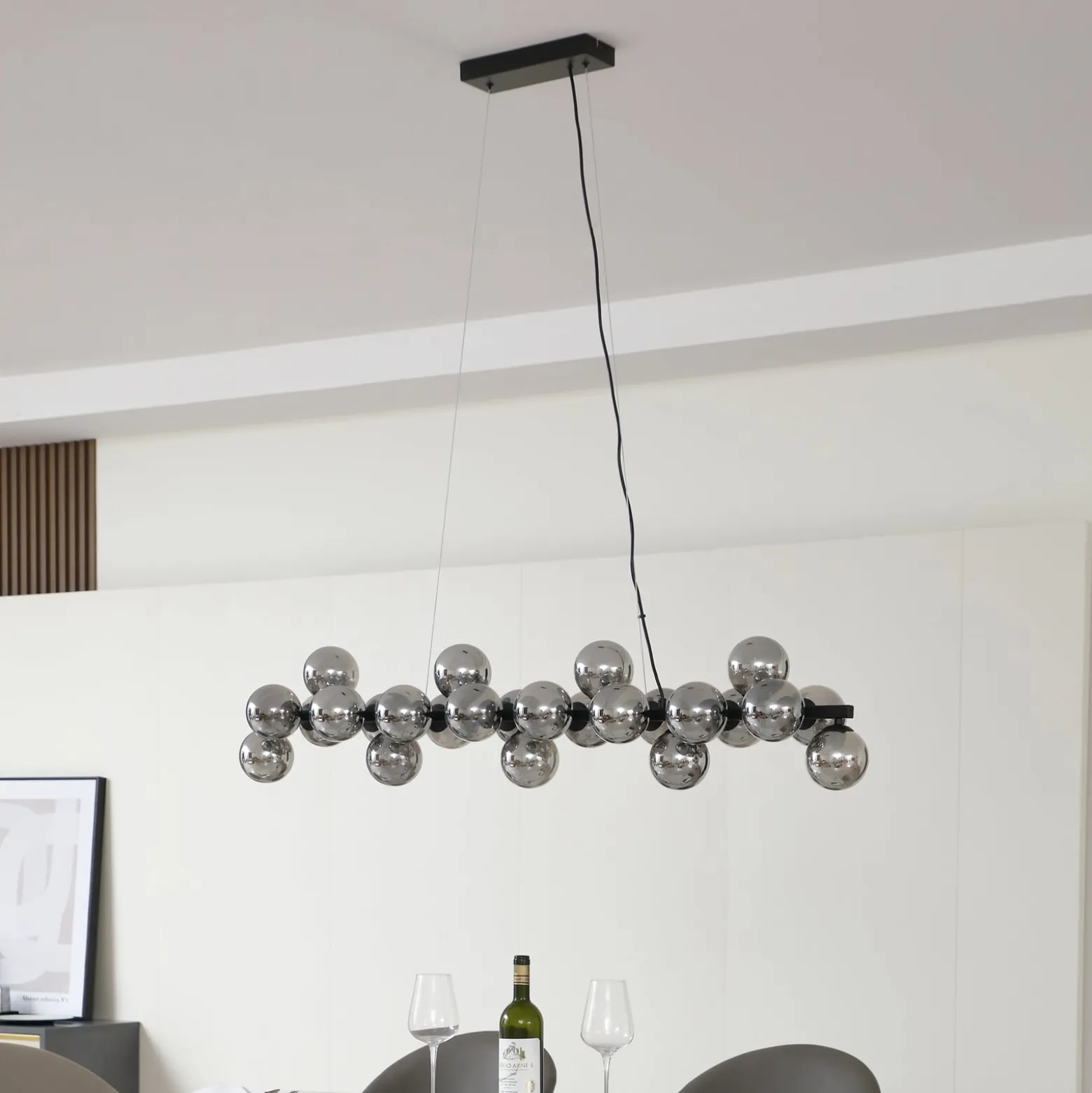 Lucande Hängeleuchte Naelen, schwarz/grau, 125 cm, Glas, G9